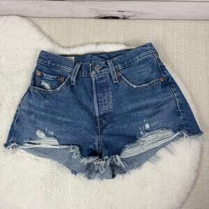 Women's Levi 501 Denim Shorts Distressed‎ Frayed Hem Size 27